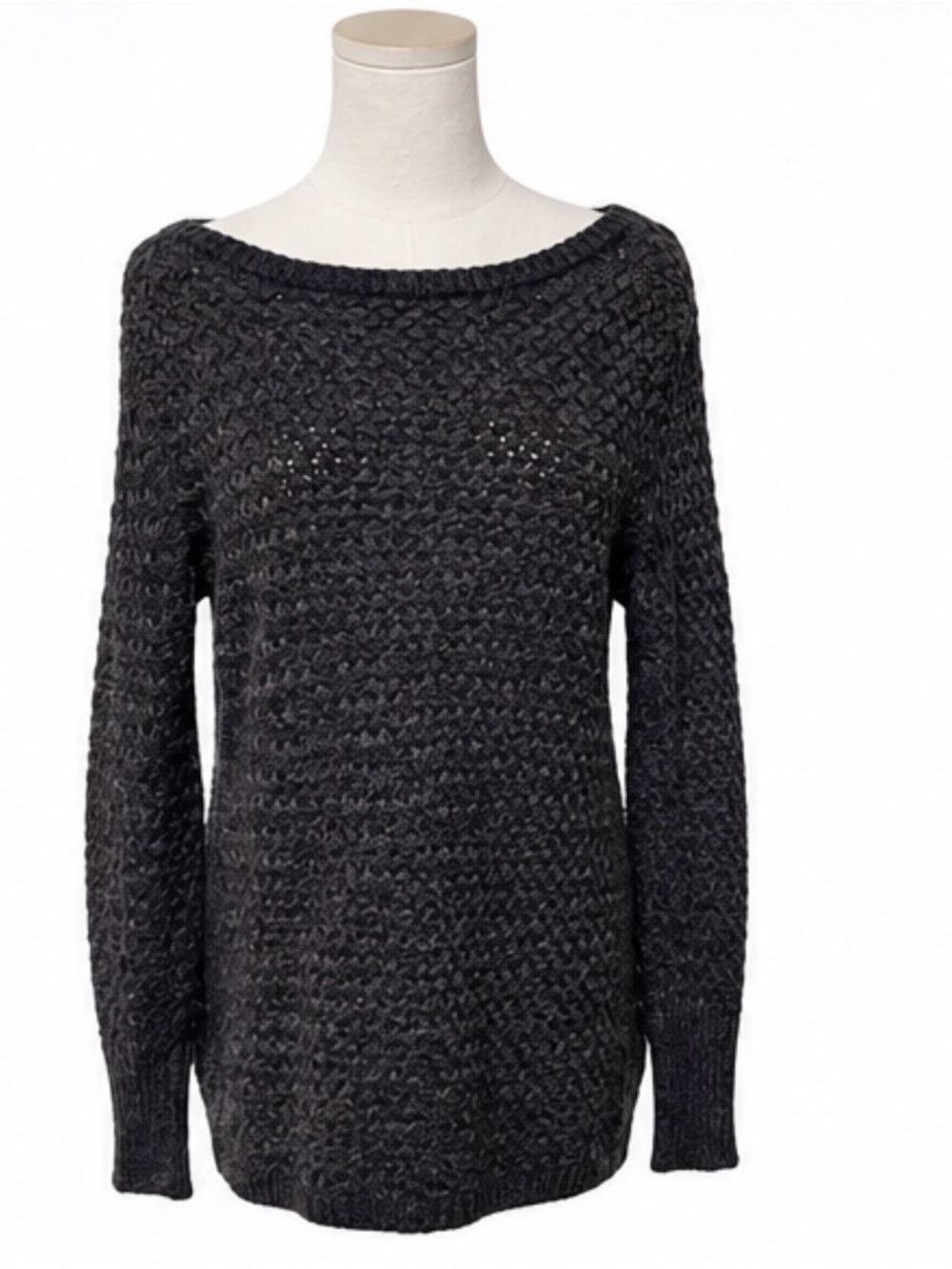 Athleta Wool Blend Charcoal Gray Textured Knit Tunic Sweater Medium